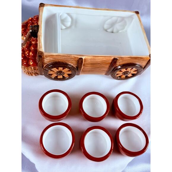 Yankee Candle Ceramic Apple Wagon Cart Box & Lid 6 Tealights Red Cups Retired - Picture 6 of 14